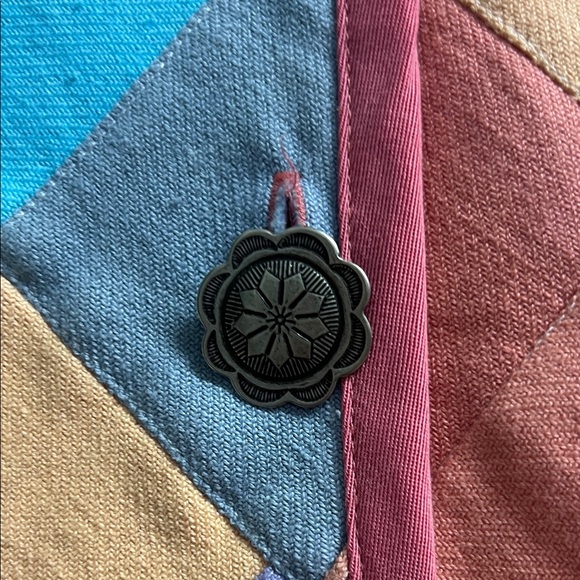 Double D Ranch Multicolor Pastel Patchwork Short Sleeve Conch Button Jacket LRG - Picture 3 of 6